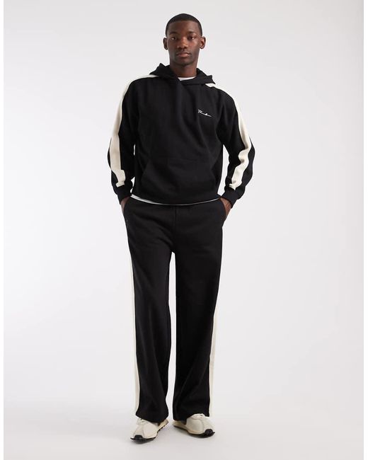 Threadbare Black Co-ord Relaxed Fit Hoodie With Side Stripe for men
