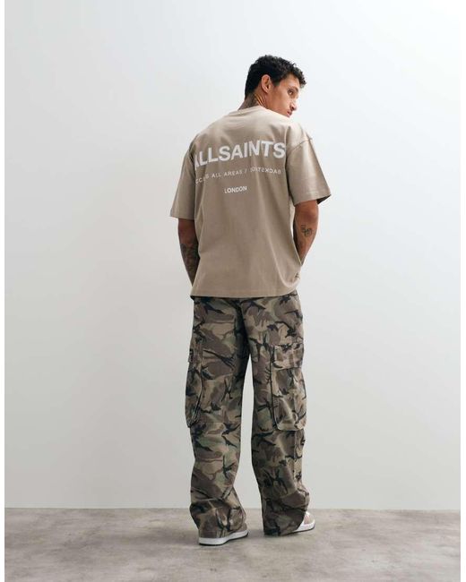 AllSaints Gray Backstage Short Sleeve Graphic Logo T-shirt With Back Print for men