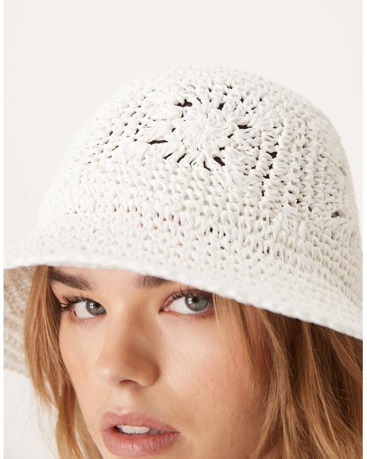 ASOS Black Straw Packable Floral Crochet Bucket Hat