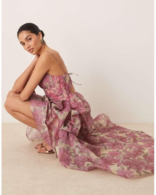 ASOS Pink Organdie Maxi Dress With Manipulated Skirt And High-Low Hem