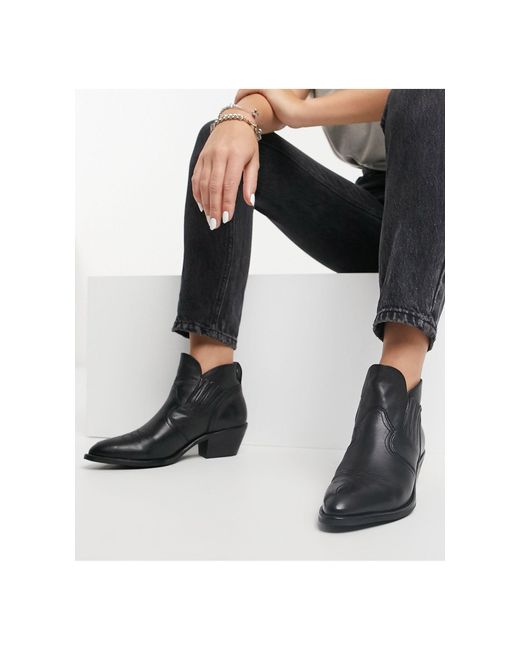 AllSaints Black Weiz Leather Cowboy Ankle Boot