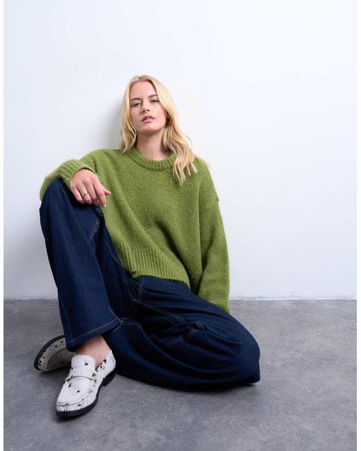 TOPSHOP Green Cinch Low Rise Relaxed Jean