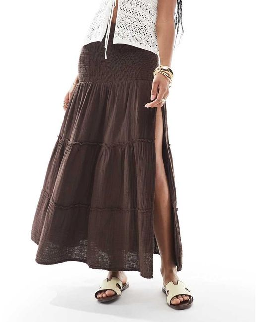 Bershka Maxi Rok Met Aangerimpelde Taille En Stroken in het White