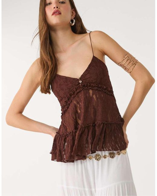 Stradivarius Brown Blonde Lace Top With Straps
