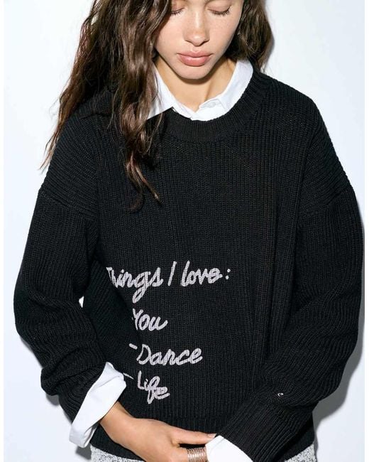 Pull&Bear Black Text Sweater