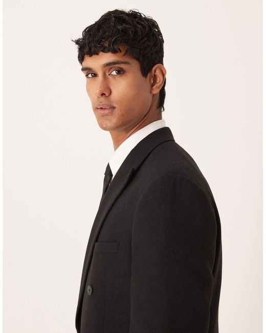 ASOS Black Regular Double Breasted Suit Jacket With Wool for men