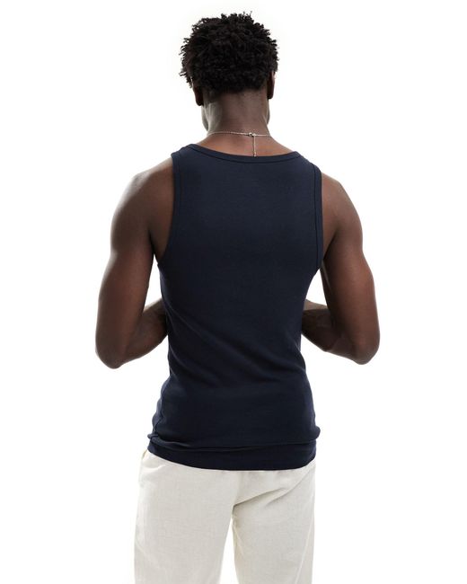 New Look Blue Muscle Fit Rib Singlet for men