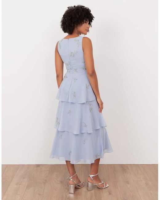 Maya White Embellished Tiered Midaxi Dress