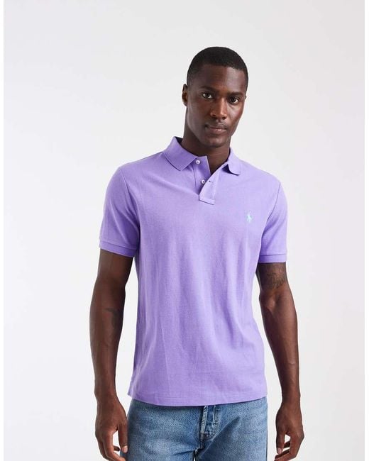 Polo Ralph Lauren Purple Icon Logo Custom Slim Fit Pique Polo for men