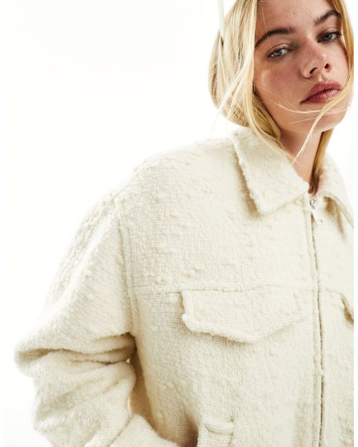 & Other Stories Natural Cropped Boucle Bomber Jacket