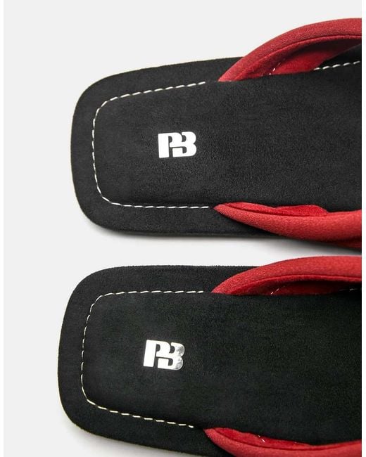Pull&Bear Red Flat Leather Sandals