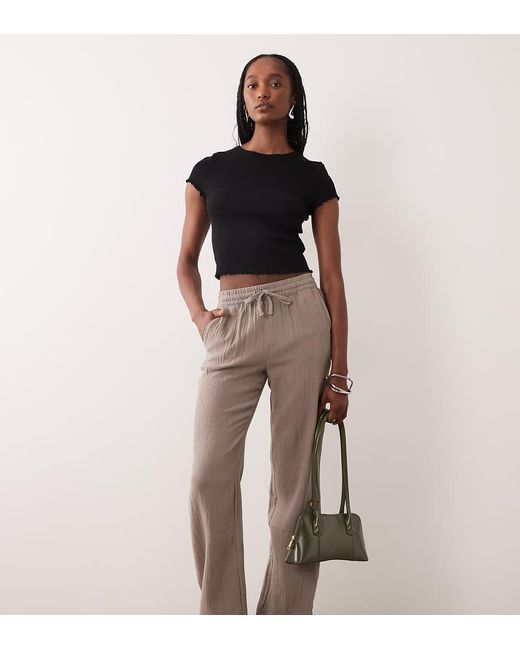 JDY Tall Brown Wide Leg Cheesecloth Trousers