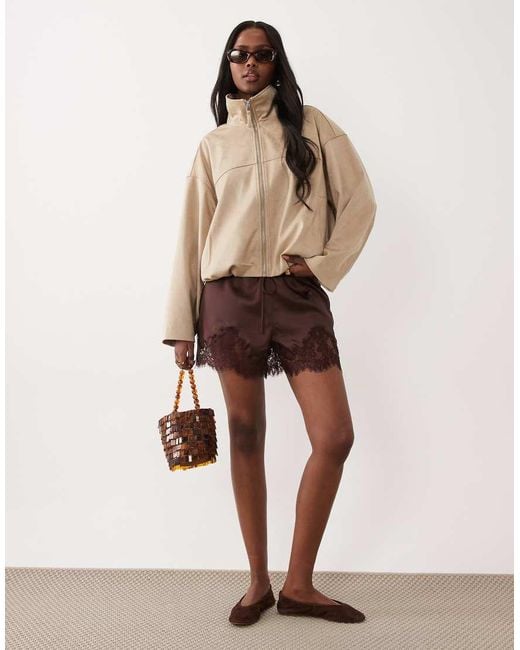 Gina Tricot Natural Faux Suede High Neck Jacket