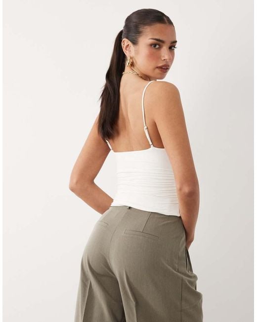Oh Polly White Modal V-neck Ruched Cami Top