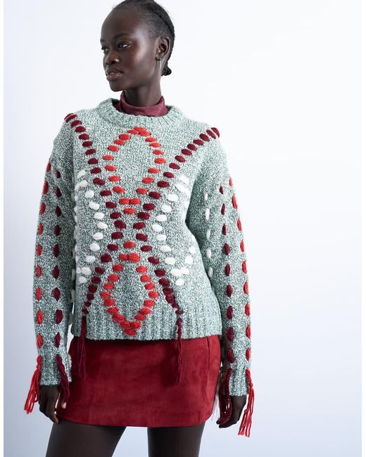 TOPSHOP Knitted Argyle Embroidered Jumper