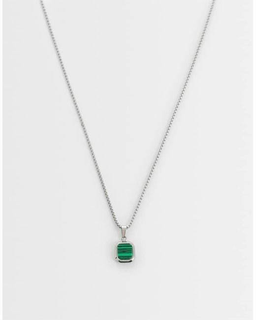 ASOS White Waterproof Stainless Steel Necklace With Square Malachite Pendant for men