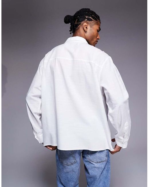 ASOS Oversized Poplin Overhemd Met Rechte Pasvorm En Geborduurd Logo Op De Borst in het White voor heren