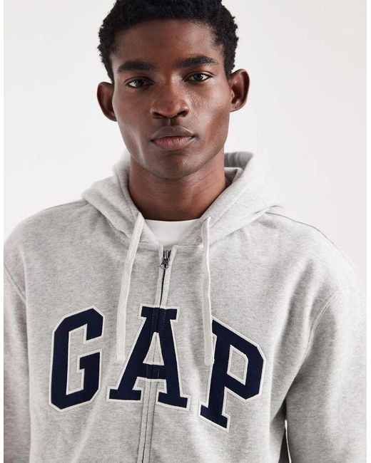 Gap Gray Logo Zip Through Hoodie for men