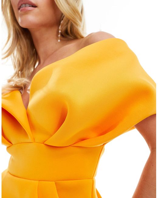 ASOS Yellow Asos Design Petite Off Shoulder Scuba Bubble Mini Dress