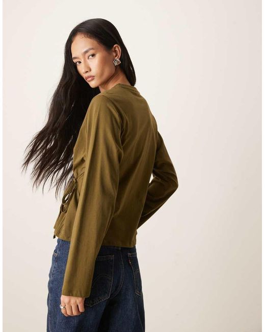 ASOS Green Tie Waisted Detail Long Sleeve Top
