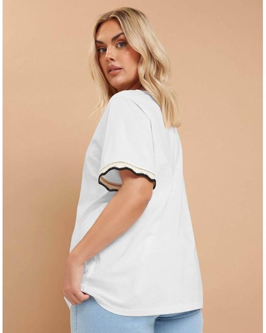 Yours Clothing White Metallic Crochet Trim T-Shirt
