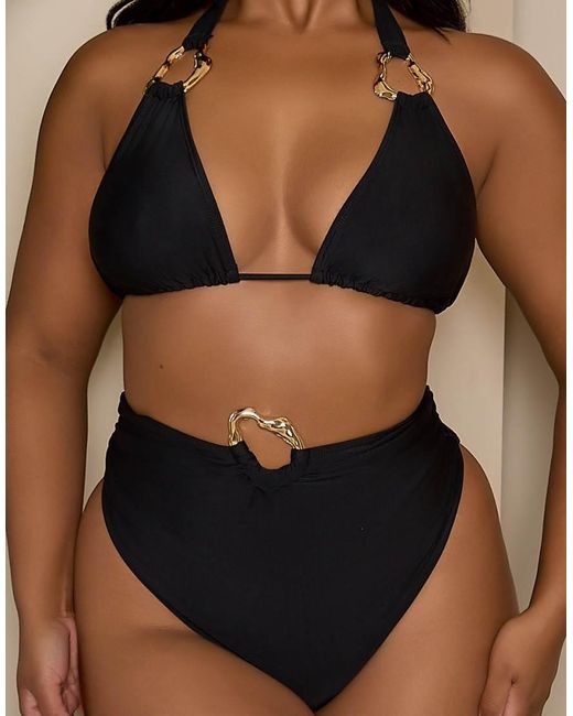 Moda Minx Curve Black X Bernadette Afia Triangle Bikini Top With Hardware Detail