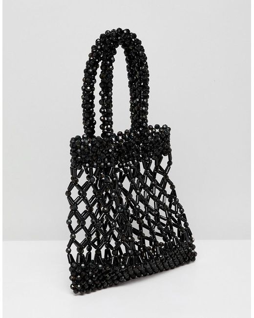 Women S Black Beaded Grab Clutch Bag