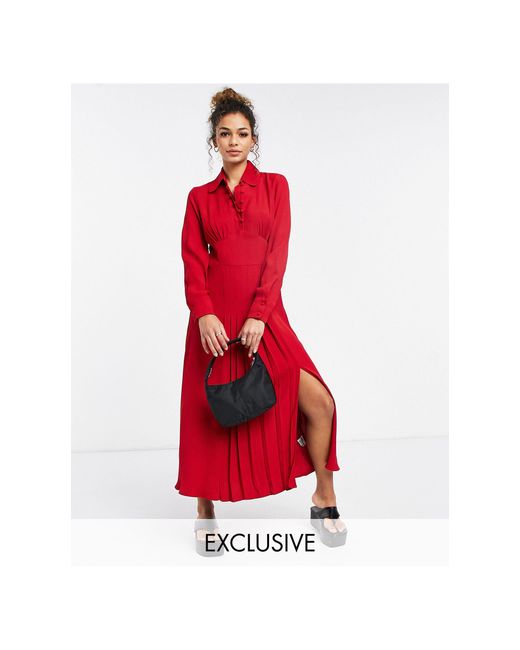 Ghost Red Claudette Dress With Long Sleeves And Side Split