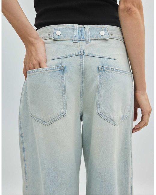 Stradivarius Blue Pleated Super Wide-leg Jeans