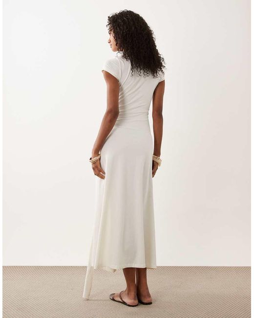 ASOS Natural Short Sleeve Midi Dress With Tie Waist