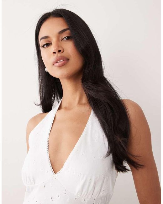 ASOS Natural Broderie Halter Midi Dress