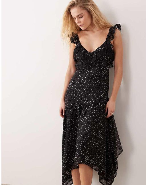 Miss Selfridge Natural Ruffle Hanky Hem Chiffon Maxi Dress