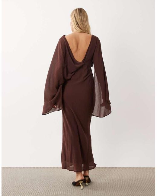 ASOS Brown Kimono Sleeve Cape Detail Draped Midaxi Dress With Open Back