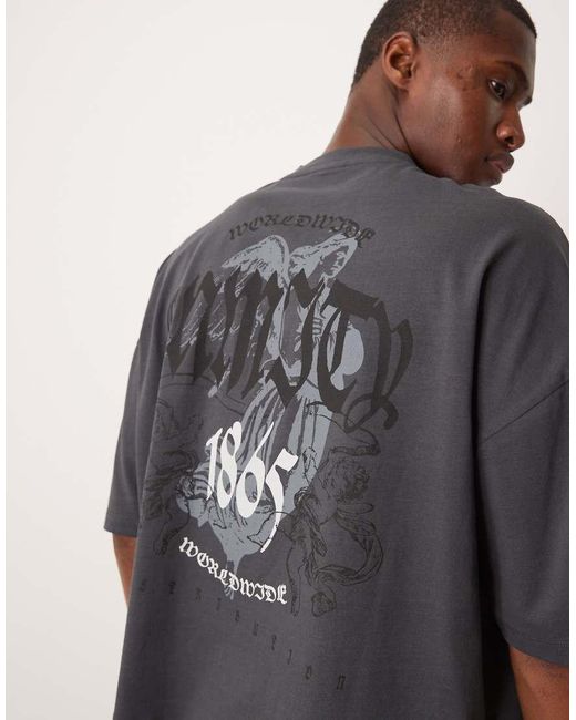 ASOS Gray Oversized Dropped Shoulder Boxy T-shirt With Grunge Print for men