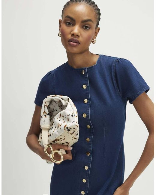 River Island Blue Denim Button Cap Sleeve Midi Dress