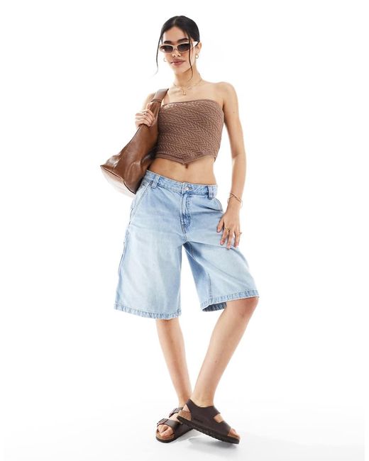 Bershka Gebreide Bandeau-Top in het Blue