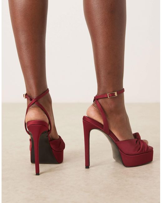 Nova - sandales nouées à semelle plateforme et talon haut - bordeaux ASOS en coloris Brown
