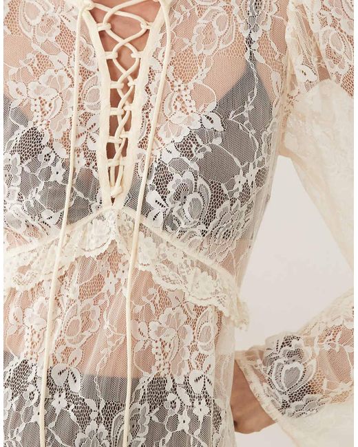 Miss Selfridge Natural Tiered Lace Maxi Dress