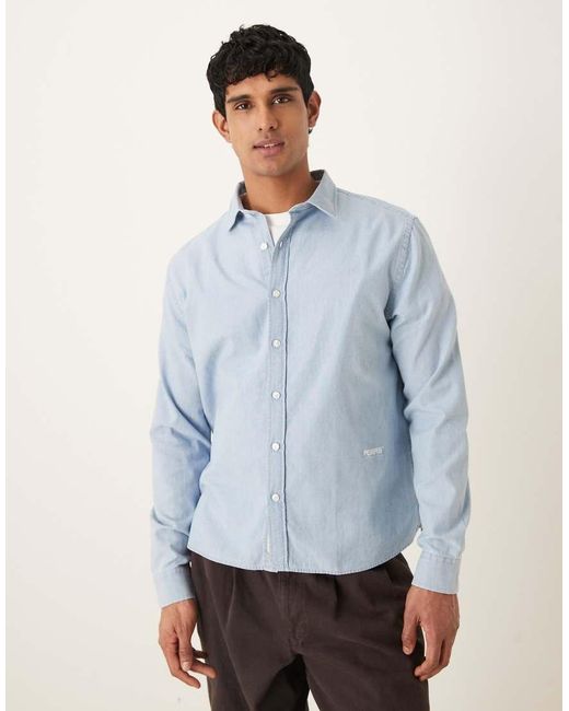 Pompeii UK Blue Pompeii Cotton Long Sleeve Logo Oxford Shirt for men