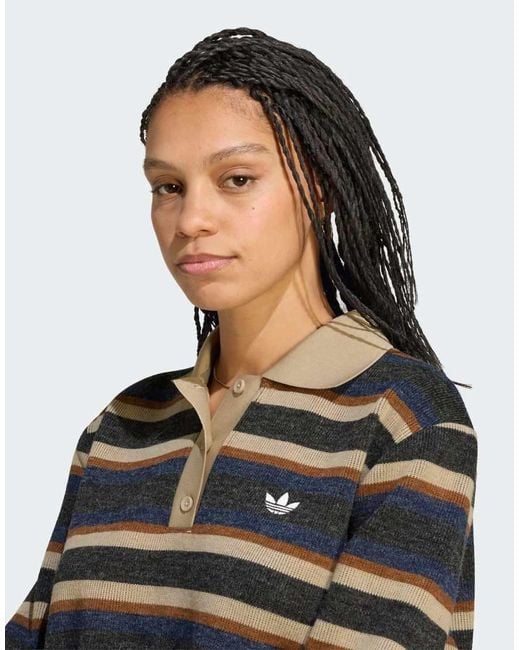 Adidas Originals Black Stripe Knitted Polo Top