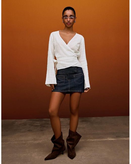 Bershka White Wrap Print Blouse
