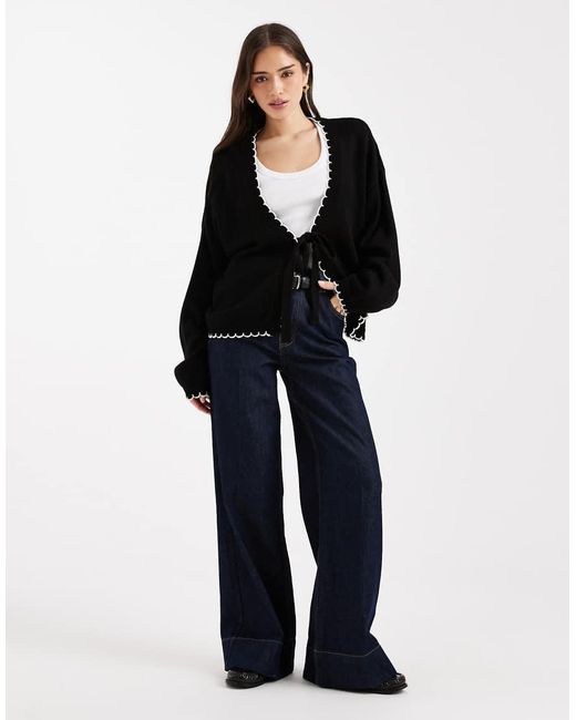 Miss Selfridge Black Tie Detail Blanket Stitch Cardigan