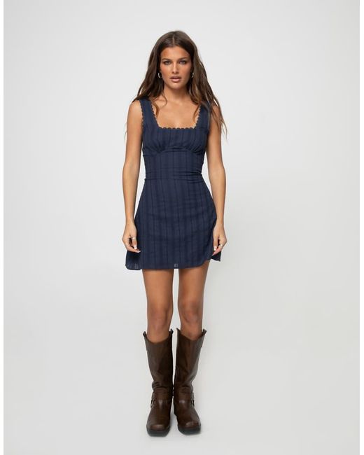 Princess Polly Blue Marcelline Cotton Embroidered Scallop Trim Square Neck Mini Dress