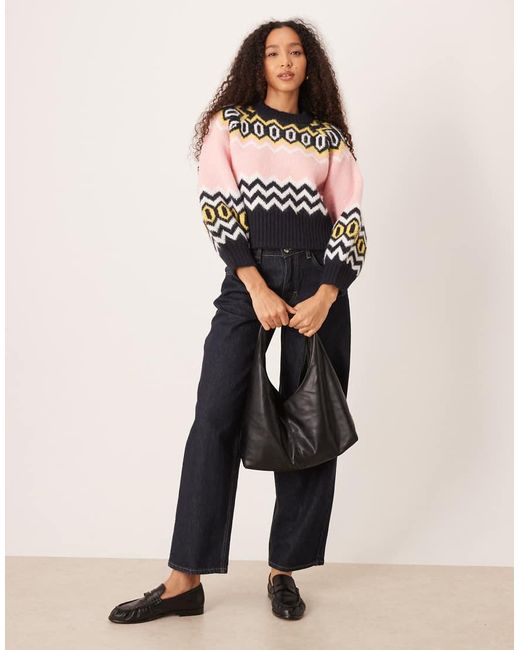 Maglione Girocollo Strutturato Con Motivo Fair Isle di ASOS in Black