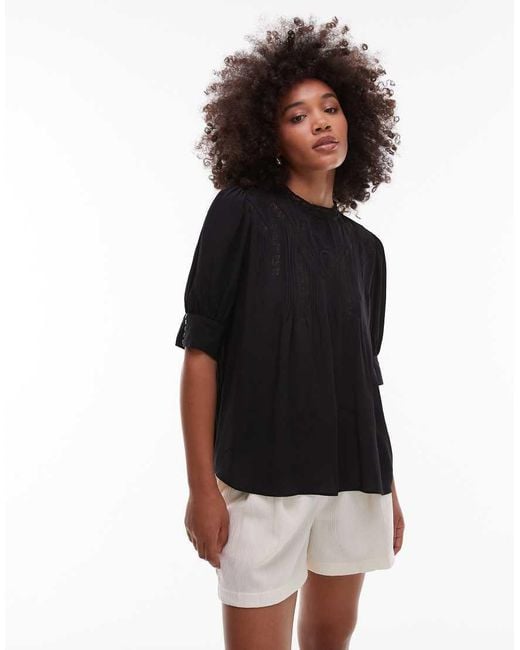 & Other Stories Black Embroidered Lace Blouse