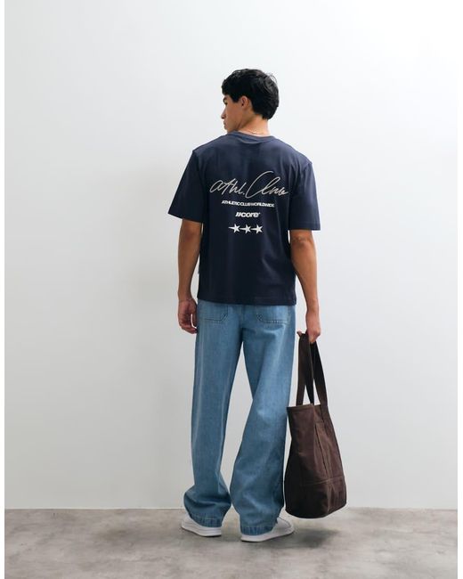 Jack & Jones Blue Athletic Club Script Backprint T-shirt for men