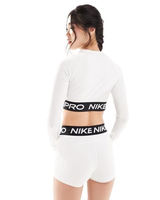 Nike White Nike Pro Training Dri-Fit 365 Crop Long Sleeve Top