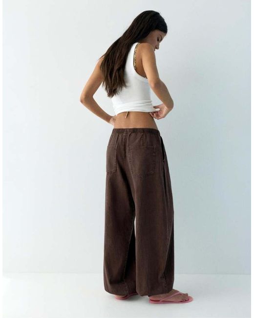 Pull&Bear Brown Sarouel Trousers With Elastic Waist
