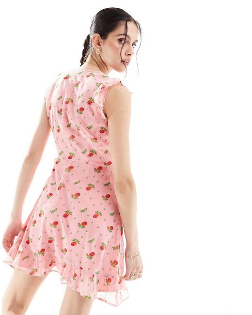 Wednesday's Girl Pink Ruffle Sleeve Wrap Mini Tea Dress