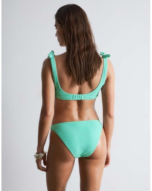 & Other Stories Green Mix And Match Crinkle Bikini Top With Knot Detail